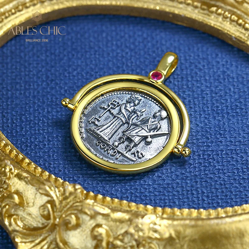 Imagem -04 - Roman God of Valor And Honor Silver Coins 18k Gold Charm Two Tone Pendant Apenas N1079 Sólido 925