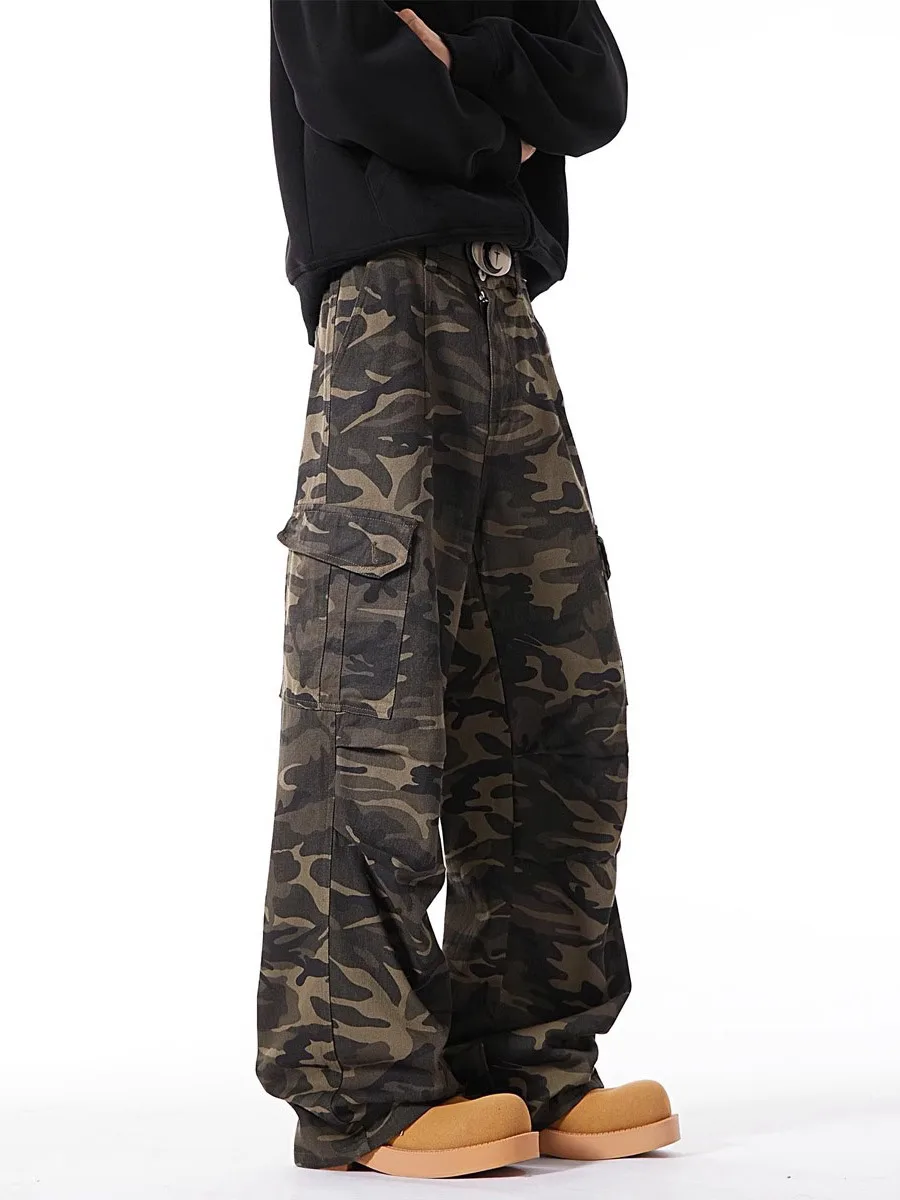 

Loose Fit Camouflage Workwear Jeans Men's American Retro Straight Leg Military een plus Size Comfortable Casual Trousers