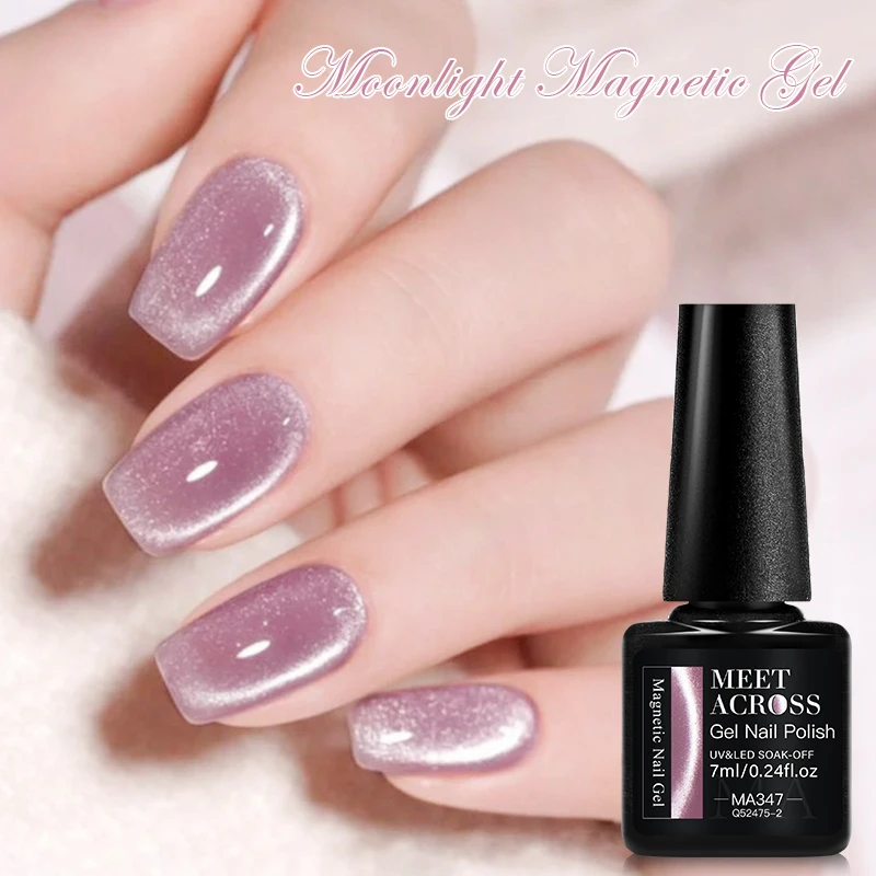 MEET ACROSS 7ml Moonlight Magnetic Gel Nail Polish - Galaxy Effect,Soak-Off UV LED Glitter Gel for Shiny and Elegant Manicure