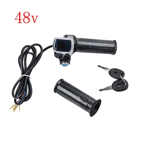 Imagen 2 del producto 1 par de acelerador de giro de bicicleta con mango eléctrico Universal de 24-48V con indicador de pantalla LCD mango de Gas accesorios de llave de bloqueo de acelerador