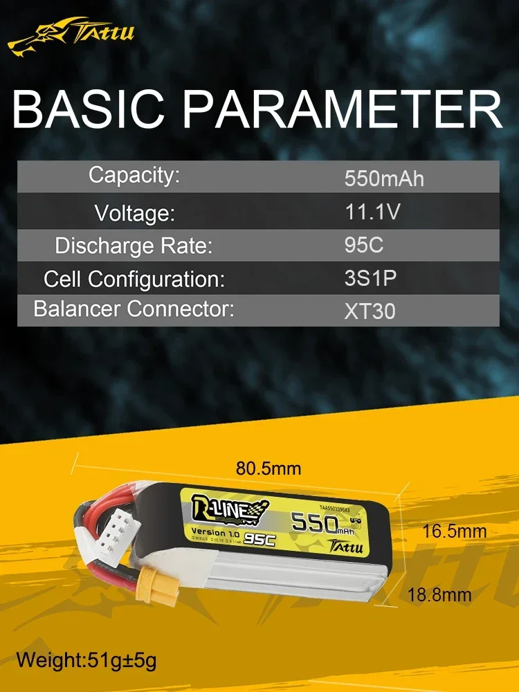 Hypothécaire aryR-Line-Batterie Lipo, Version 1.0, V1, 650, 850, 1050, 1300, 1550, 500, 550, 750mAh, 95C, 2S, 4S, 6S, 22.2V, Compte 30, FPV Racing Quadcopte