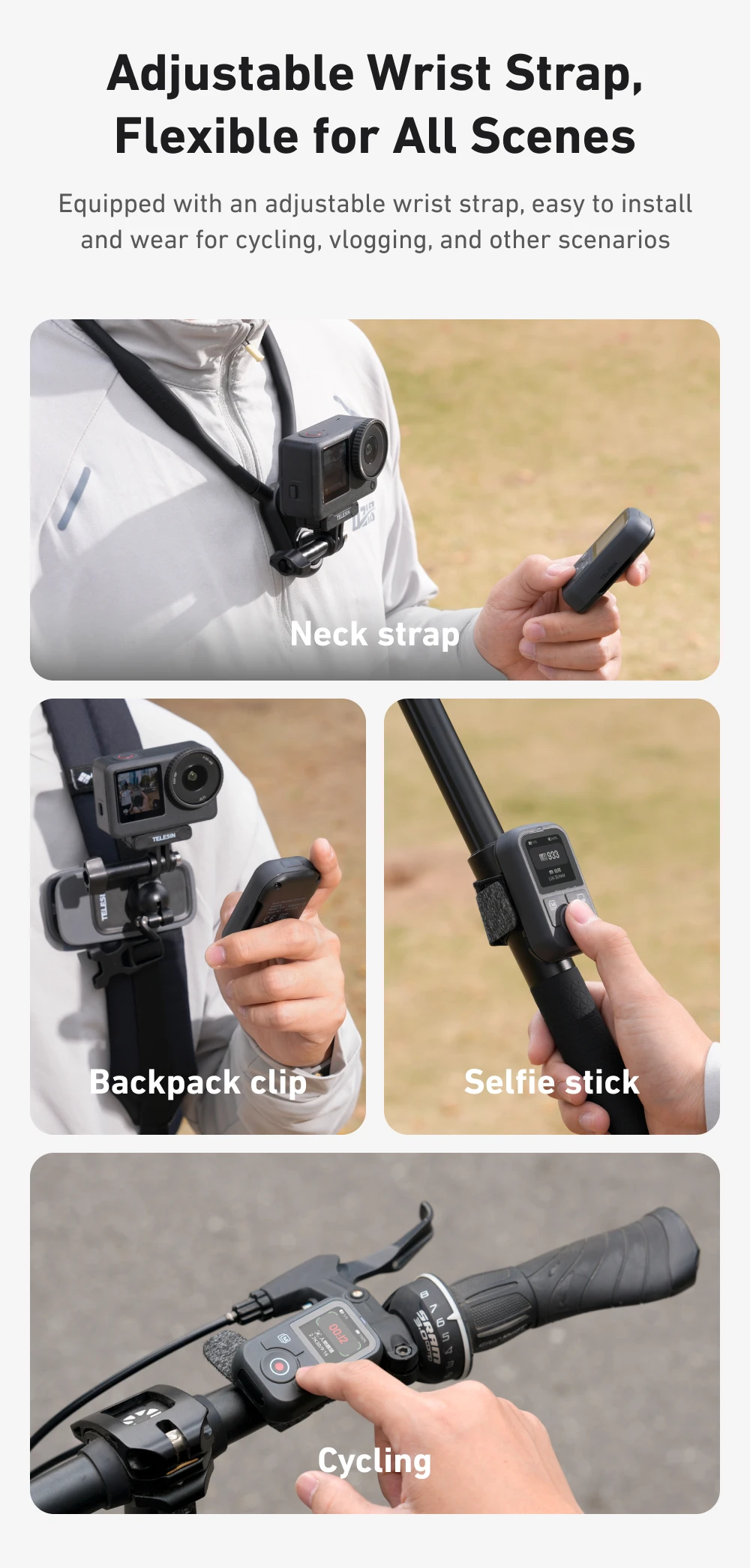 TELESIN 60M T13 Smart Bluetooth-kompatible Fernbedienung mit Handschlaufe und Bildschirmanzeige für DJI OSMO Action 6 5pro 4 OSMO 360 – Detail 11