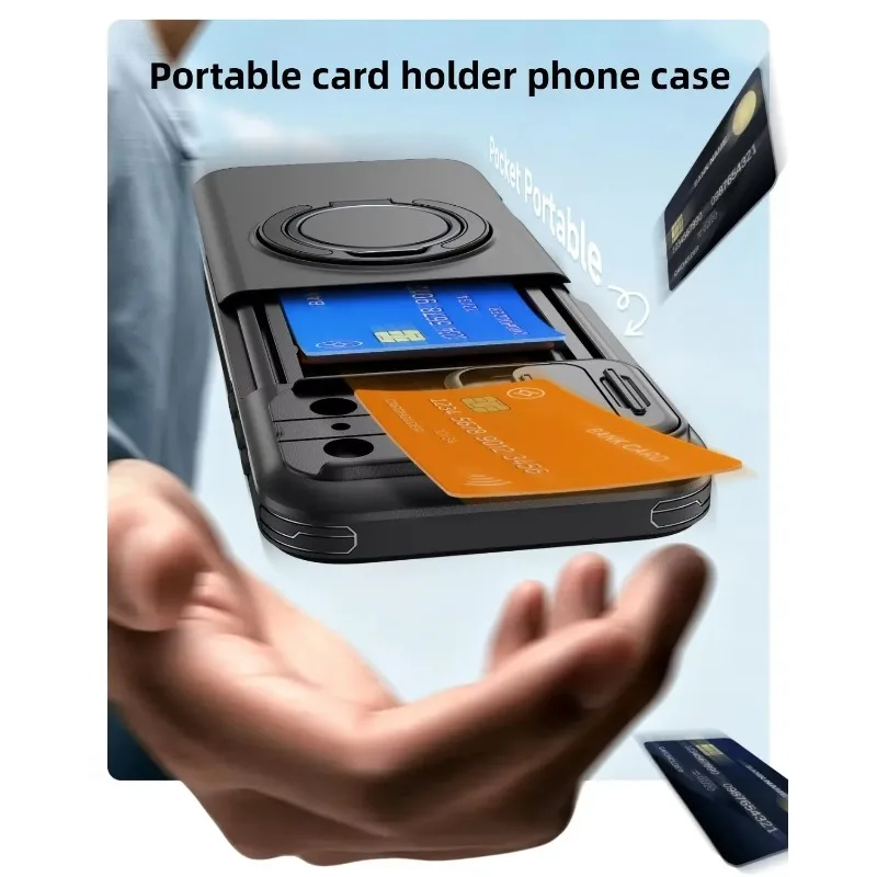 Luxury PC+TPU Armor Shockproof Phone Case for IPhone 18 Pro Max 17 16 15 14 Magnetic Ring Bracket Card Slot Wallet Protect Cover view 5