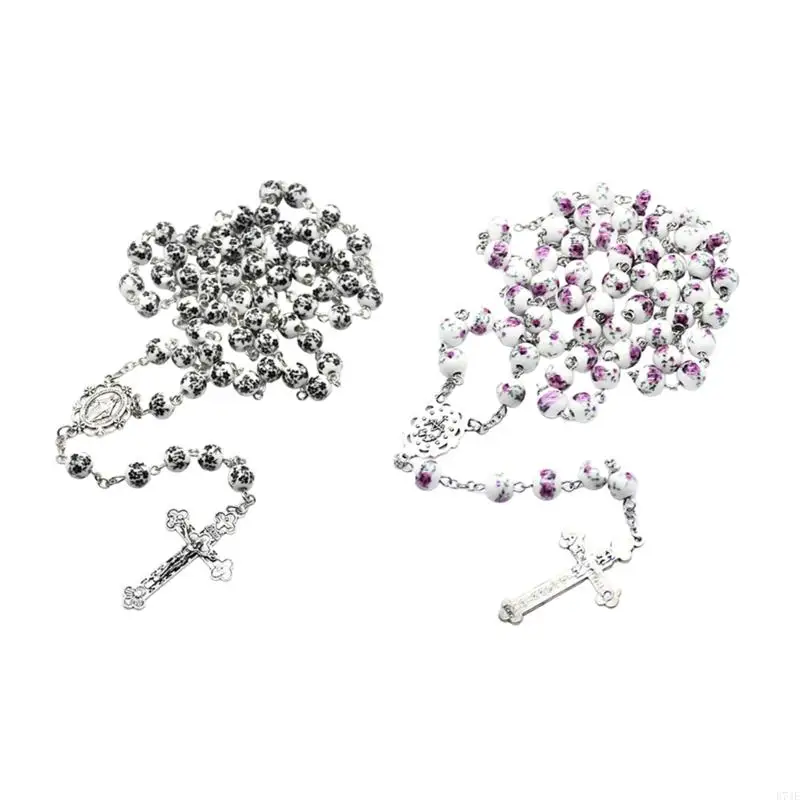 

E74e пересекает керамические бусины с розарими ожерелья молитвенные подвески