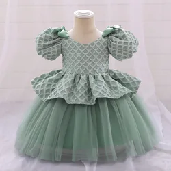 Baby Girls Princess Dress Puff Sleeve Infant 1 Year Birthday Wedding Ball Gown Pageant Flower Girl Party Dresses Toddle Clothes