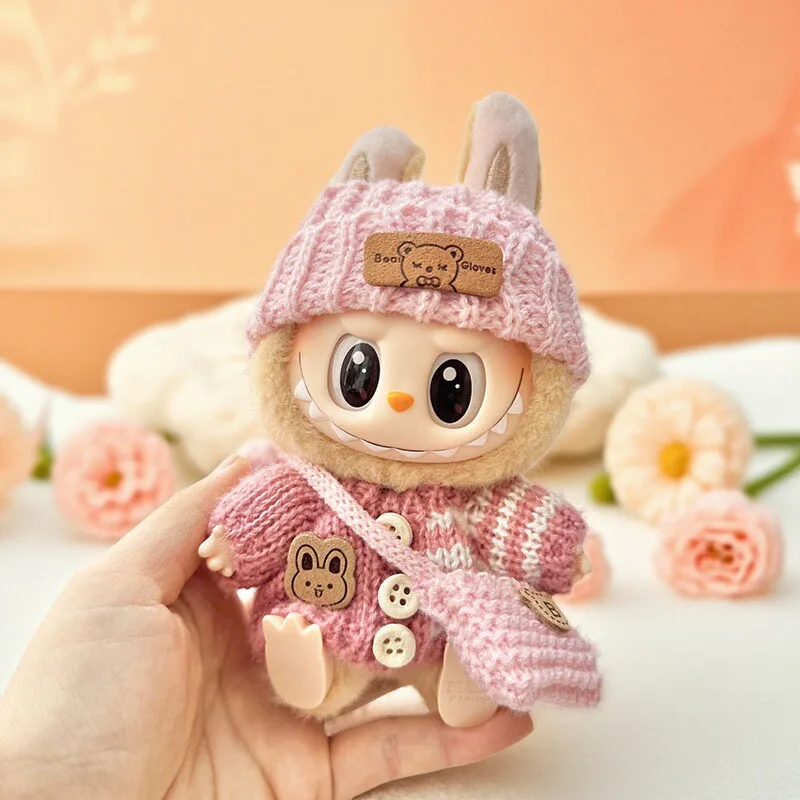 

(no Doll) Costume for Labubu Clothes Outfit V1 V2 V3 17cm Dolls Accessories Glasses Clothing Designer Sweater Hat Bag Set