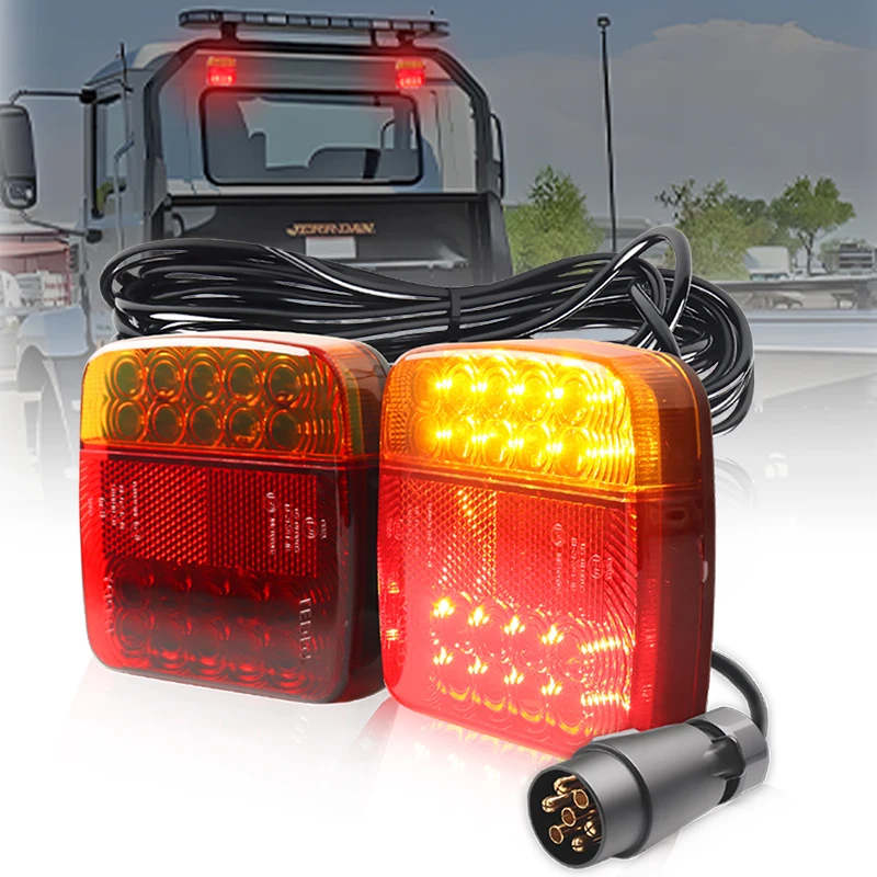 

Magnetic LED Trailer Towing Light 7 Pin Plug Tail Stop Amber Turn Signal License Plate Lights 12V RV Pickup Trucks Marine Boats
