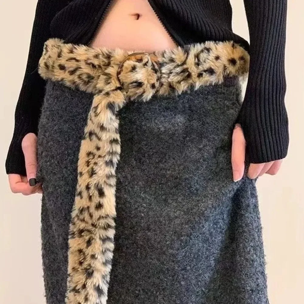 Простой меховой ремень из искусственной кожи с леопардовым принтом, меховой пояс из искусственного меха, универсальный плюшевый ремень в стиле ретро, пикантная девушка