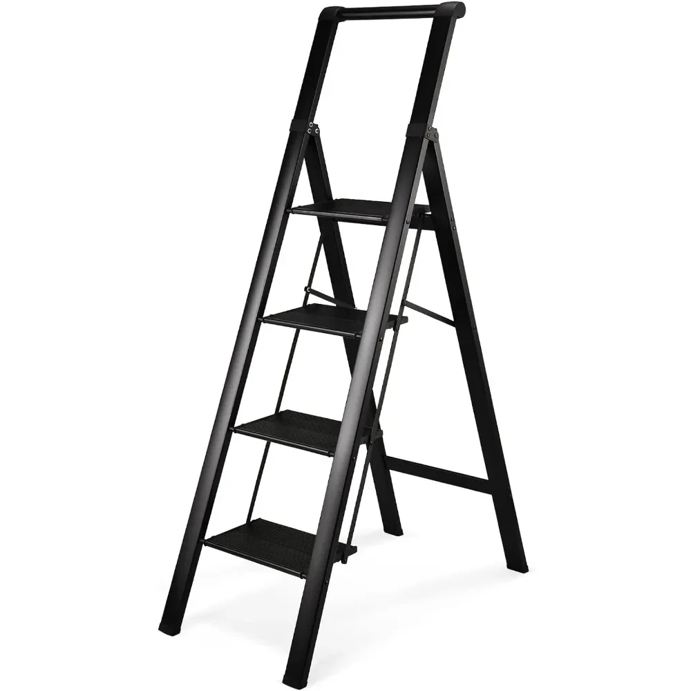 

Step Stool for 4 Step, Fold Step Stool with Aluminum Wide Pedal & Convenient Handgrip, Pass 330lbs Load Testing, Folding Ladder