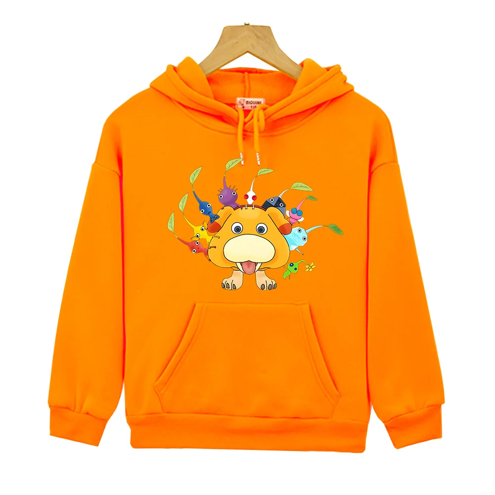 Pikmin Print Hoodies Kawaii Fleece Sweatshirts Jacket Boys Cartoon Pullovers Autumn Anime Coat Y2k Sudadera Kids Clothes Girls