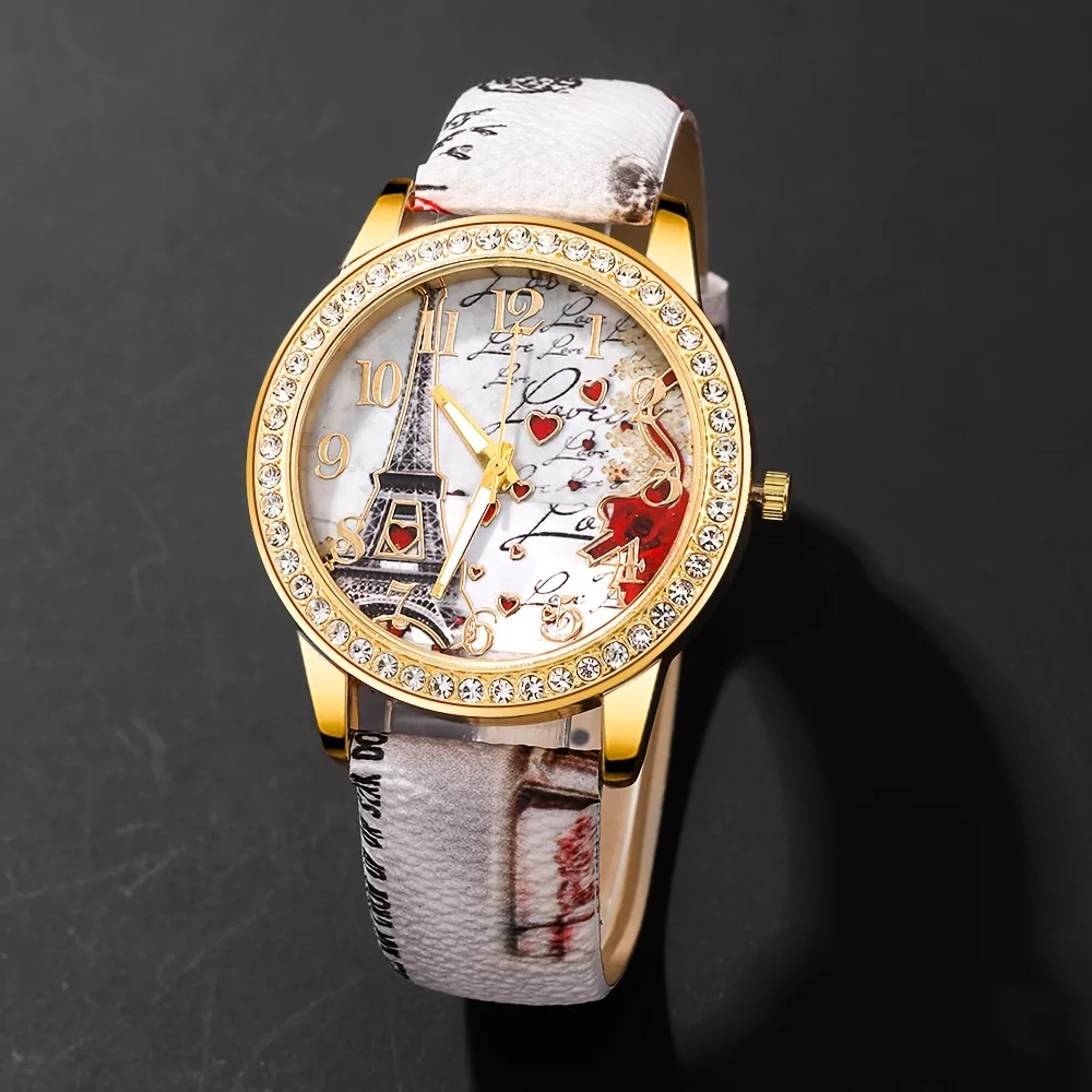 5Pcs/Set Fashion Women's Watch European and American Classic Retro Quartz Watch with Exquisite Beaded Bracelet Set