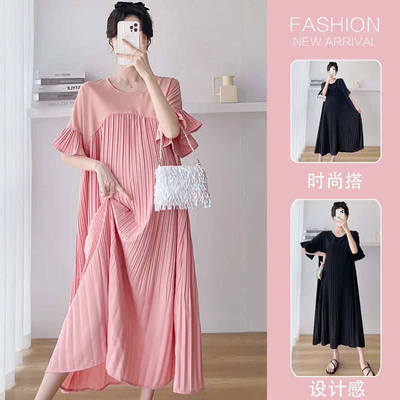 

Pregnant Women's Dress 2025 Summer Dress Sweet and Fashionable Patchwork Pleated Pregnant Women's Dress