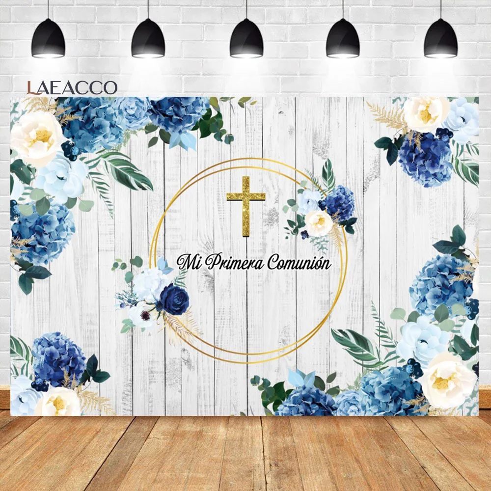 Laeacco Mi Bautizo Backdrop Cute Angel Gold Cross Peace Dove Boy Girl Baptism Christening Portrait Custom Photography Background