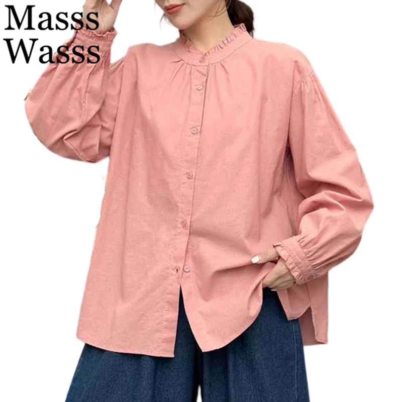 

Женские повседневные хлопковые рубашки в японском стиле, свободные однотонные топы, классические винтажные роскошные блузки