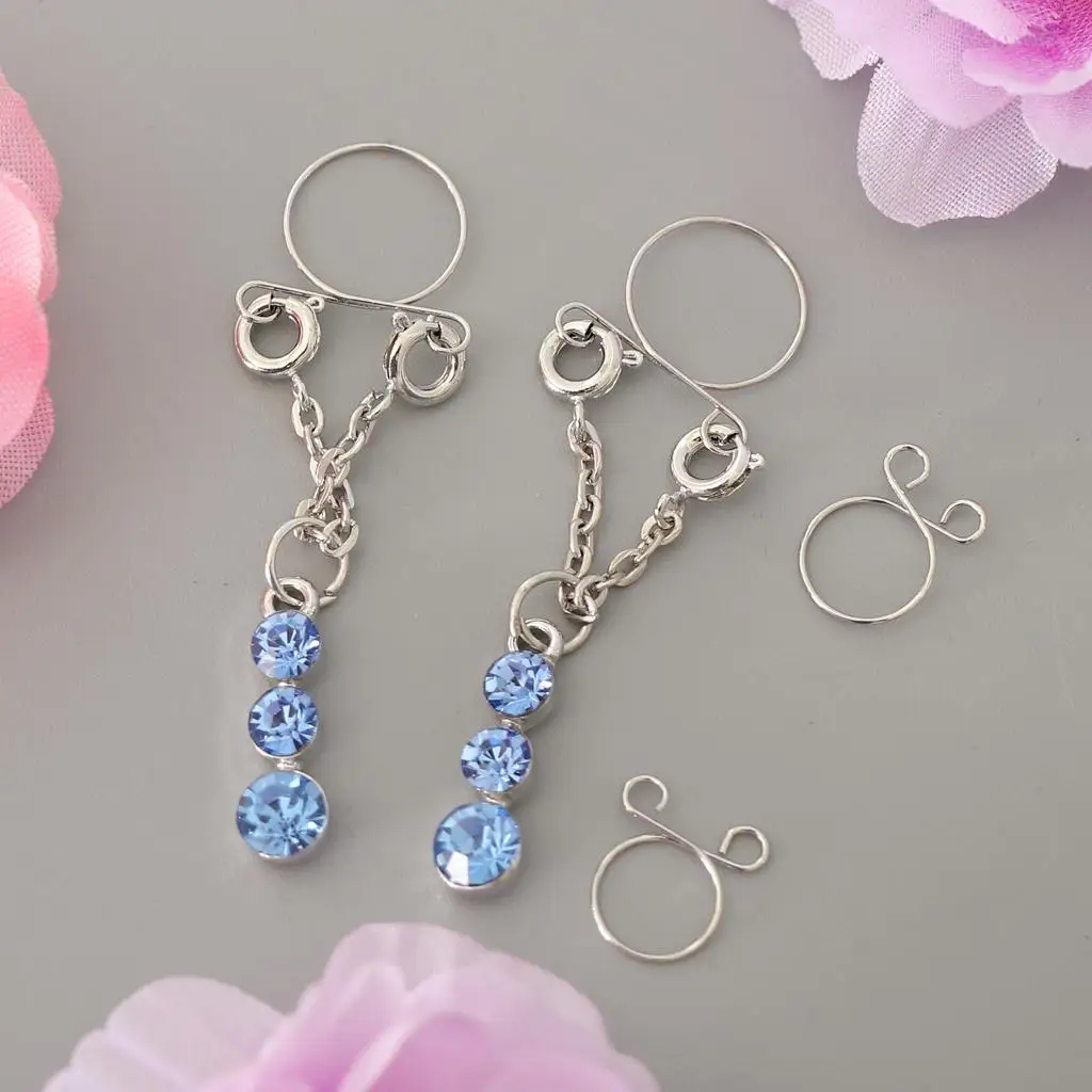 1 Pair Women Crystal Rhinestone Dangle Stainless Steel   Rings