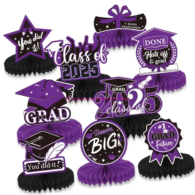 Pack Of 9 Graduation Season Honeycomb Table Decorations For Parties And Celebration In Elegant Bright Color