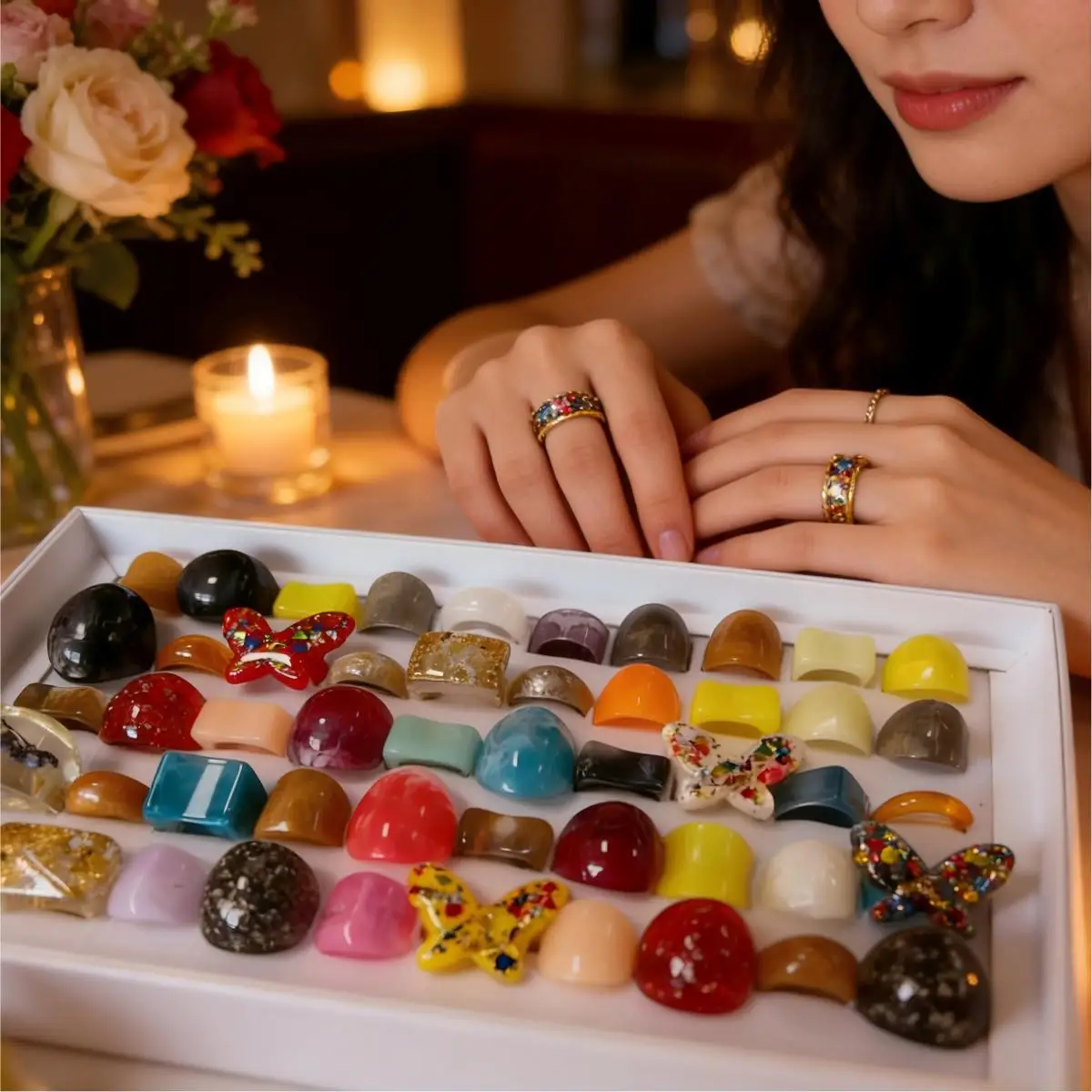 1Pc Korea's New Yellow Purple Jelly Square Resin Ring Girl Sweet Ins Fashion Simple Colorful Finger Ring Jewelry Accessories