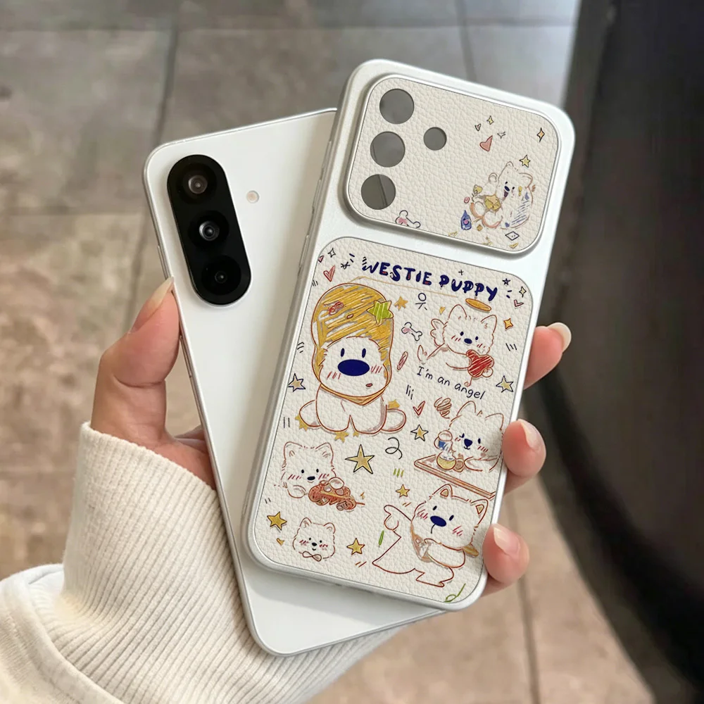 Cute Cartoon Dog Phone Case For Samsung A56 A57 5g A16 A17 A37 A27 A55 A36 S23 S24 S25 S26 Ultra Plus FE Lanyard and Stand Cover view 3