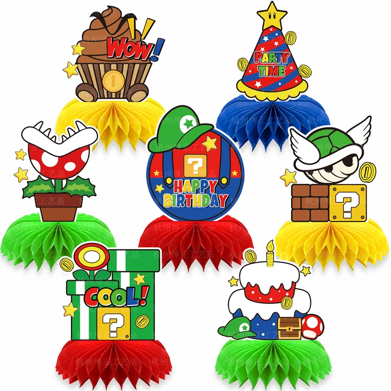 

New 7-Piece Mario Birthday Party Decorations Kids Party Supplies Honeycomb Decorations Cake Decoration Background Center