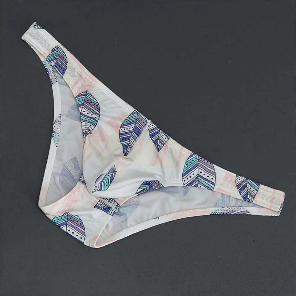 Sexy Print Briefs Low Waist Breathable Men Underpant Ice Silk Underwear Comfy Elastic Male Panties Erotic Lingeri U Convex Pouch