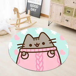 New Pusheen Cute Flannel Round Floor Mat Non-slip Carpet Cartoon Fat Cat Living Room Kitchen Bath Rug Home Decor Christmas Gifts