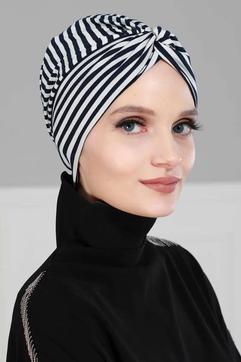 Mihrace Combed Striped Bone Navy Blue