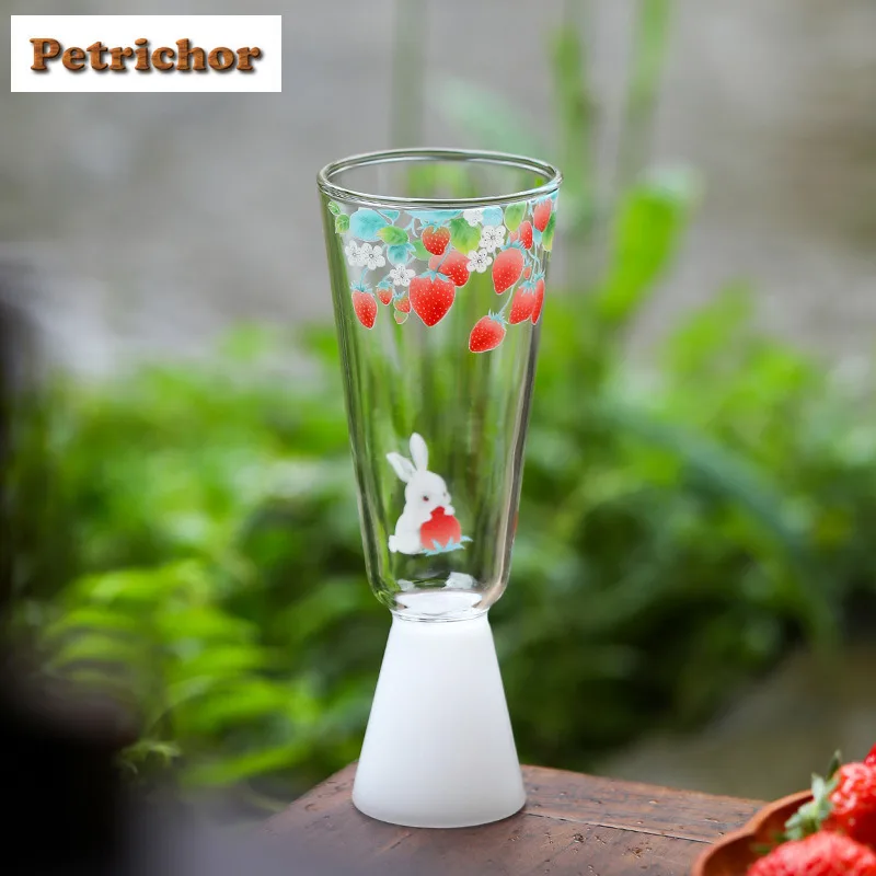 

220ml Glass Strawberry High Foot Teacup Handmade Tea Bowl Water Jug Tea-tasting Personal Cup Jianzhan Master Cups Cha Supplies