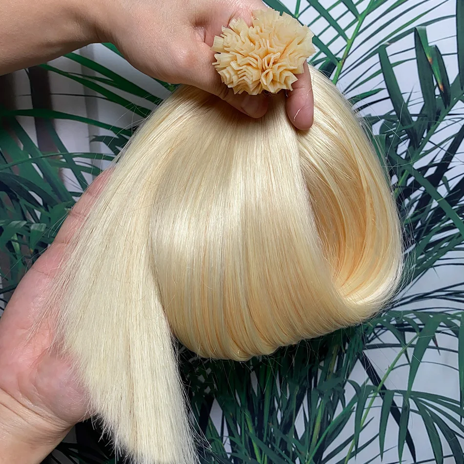 100%Real Human Hair V Tip Hair Extensions Keratin Bond Remy Hair K-Tip Brazilian Hair Soft Silky Smooth Natural Hair for Women