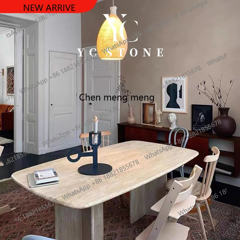 

D178 Cream wind natural travertine dining table light luxury high-end creative design marble dining table