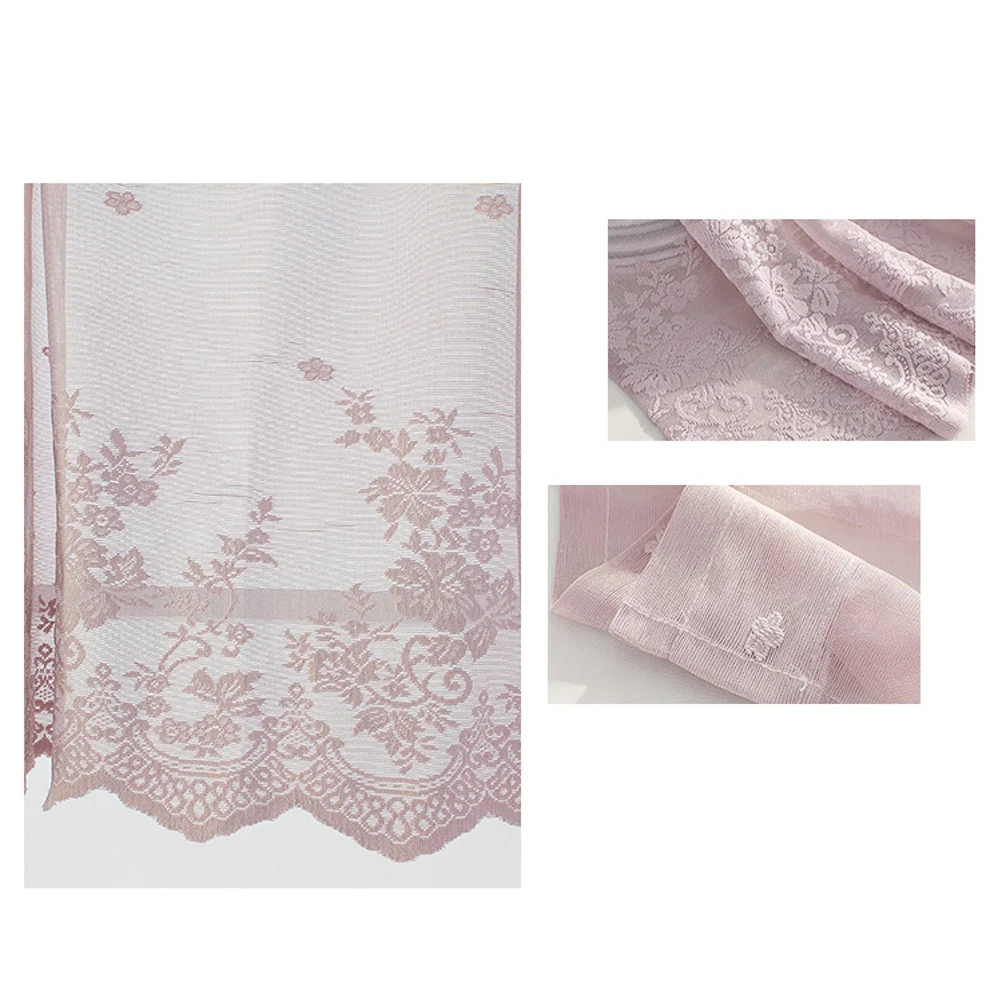 Lace Half Curtain Window Short Curtain Decorative Shade Light Transmission for Home Kitchen Balcony Pink 74x61cm Sun Proof