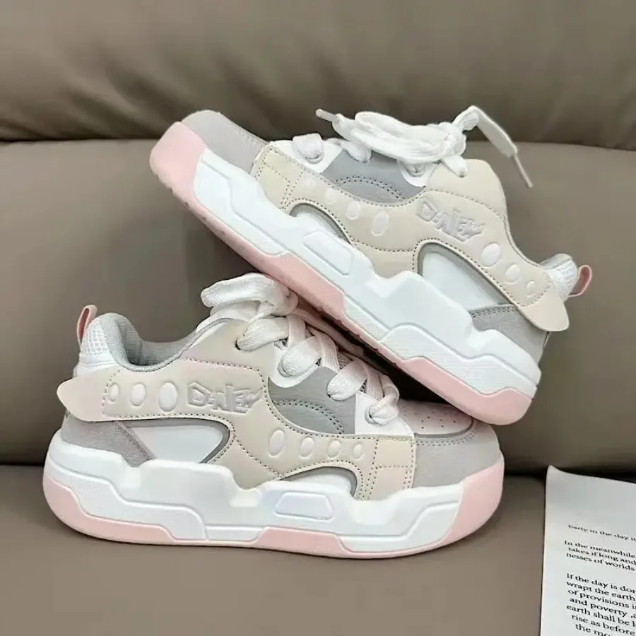 

Men'S Chunky Platform Sneakers - Anti-Slip Soft Sole and Cushioned EVA Insole Low-Top Lace-Up Round Toe /Pink/ Colorway - Upper