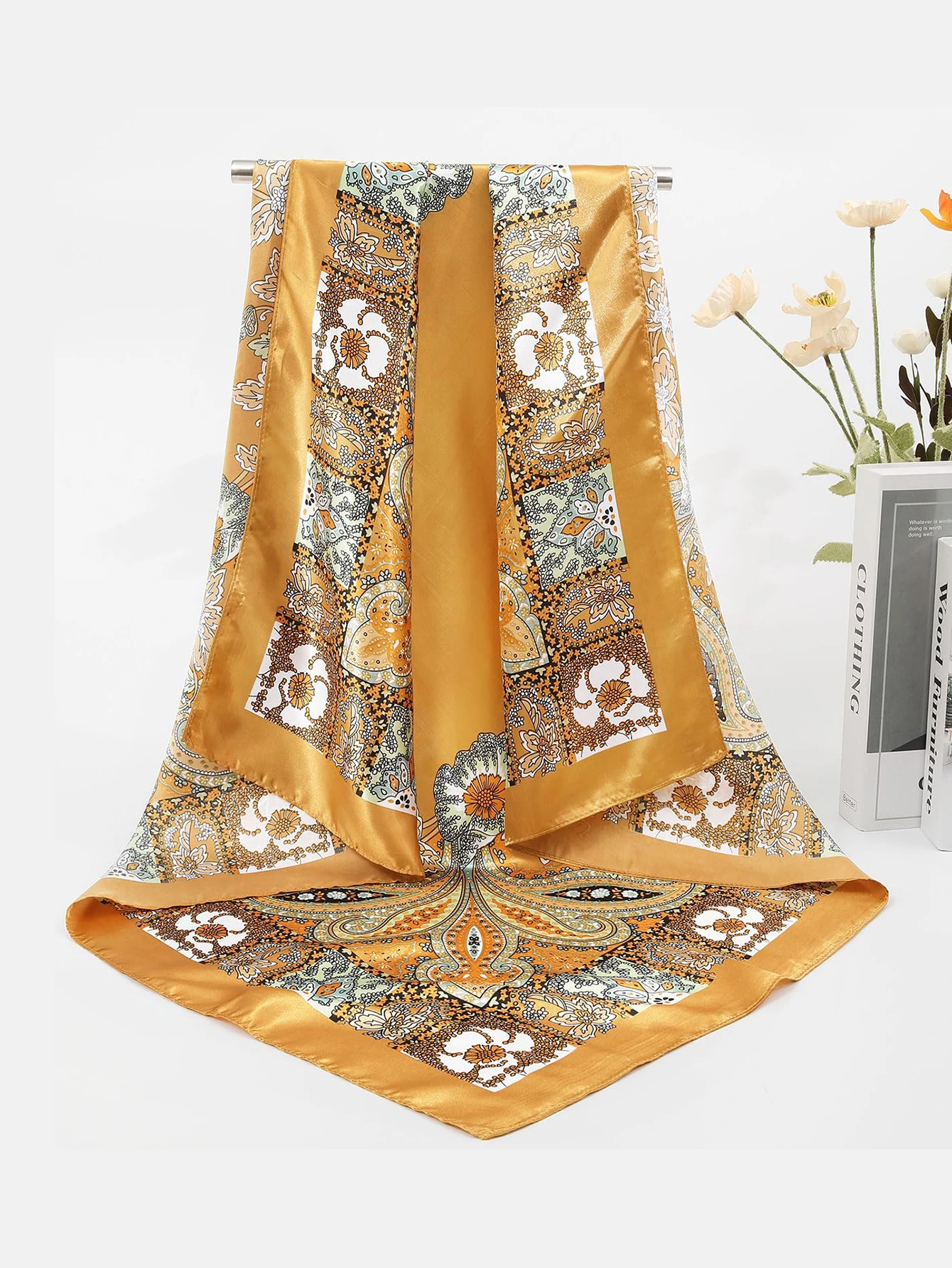 4 قطعة/المجموعة نابضة بالحياة الأزهار الشعر وشاح البوهيمي الساتان الحجاب مربع عقال حزب أغطية الرأس عمامة هيرباند خوذة #4