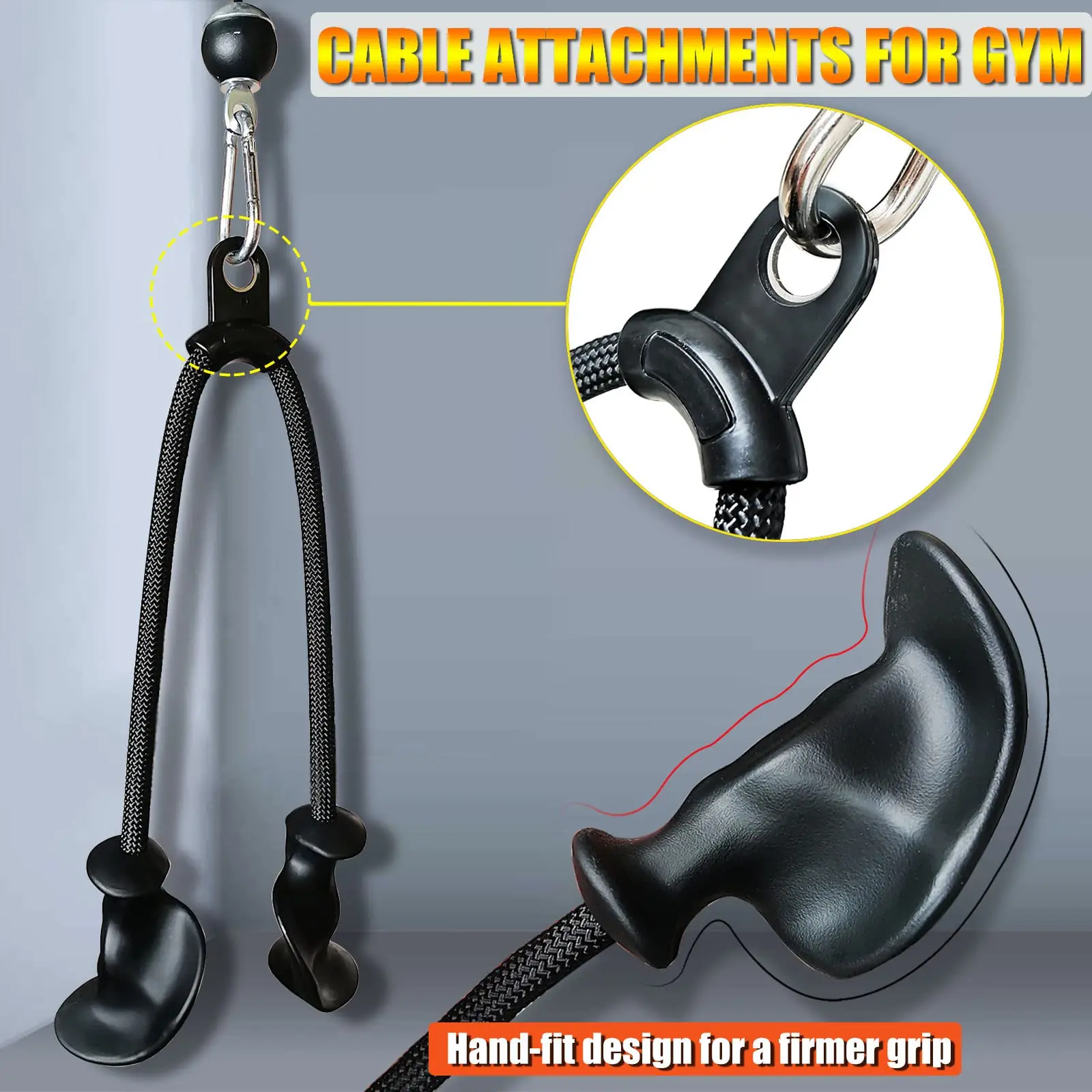 Ergonomic Triceps Rope Pull Down Attachment Anti-Slippery Natural Rubber Grip Non-Slip Handle DIY Pulley Cable Attachment