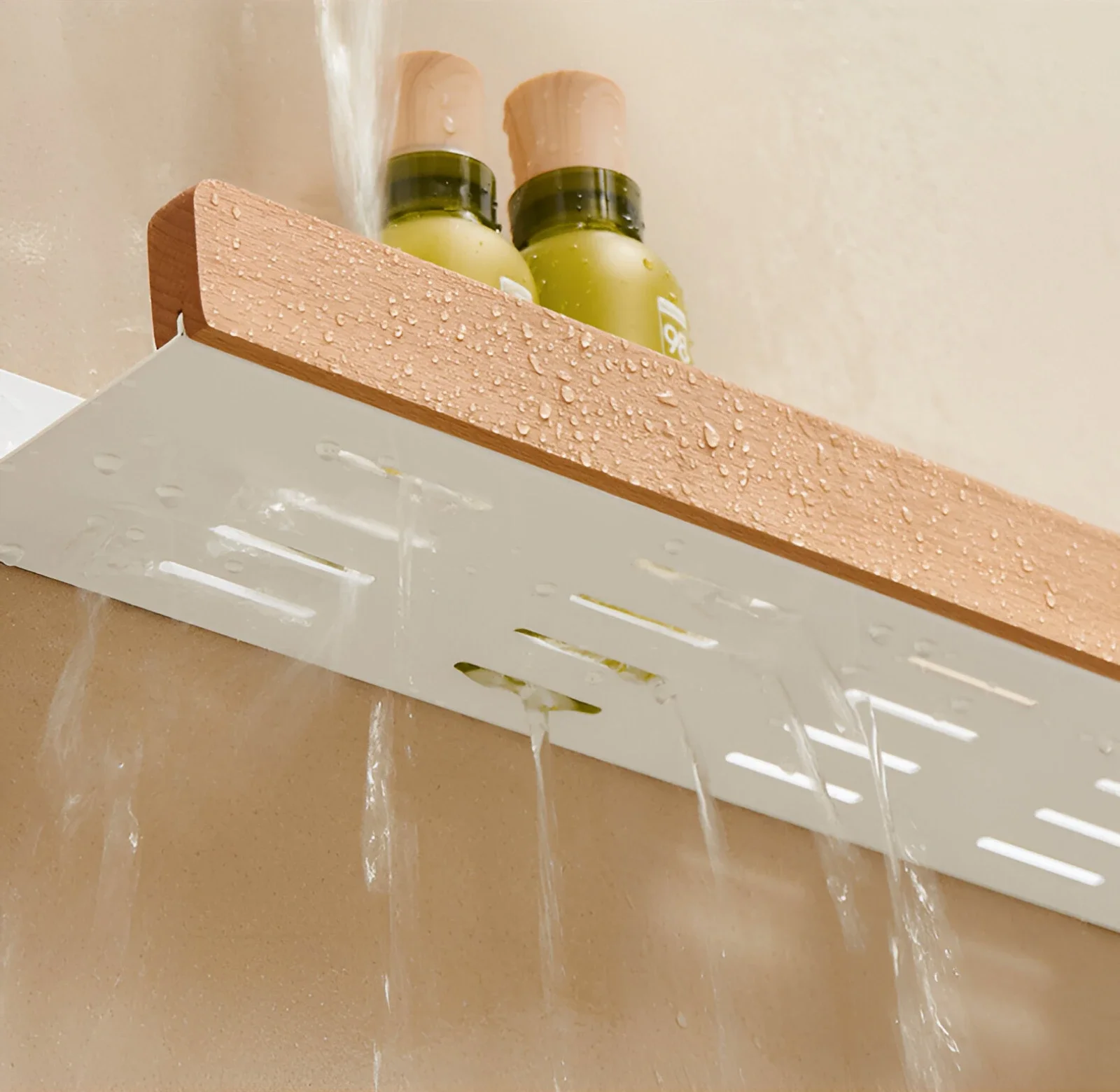 Beech wood bathroom storage rack wall mounted light luxury living room non perforated bathroom storage rack bathroom shelf