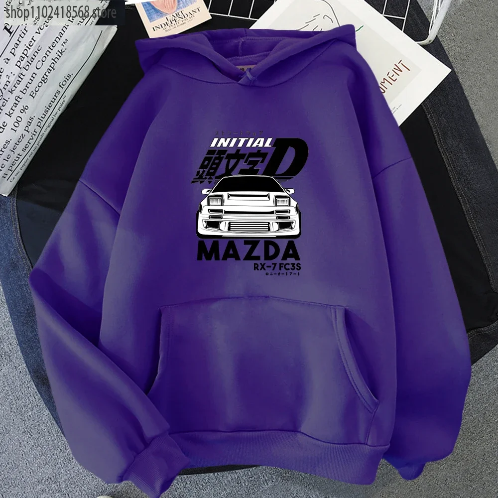 Initial D Hoodie for MAZDA RX-7 FC3S Print Hoodies Fashion Cool Graphic Sweatshirts Long Sleeve Men Harajuku Anime Y2k Sudaderas