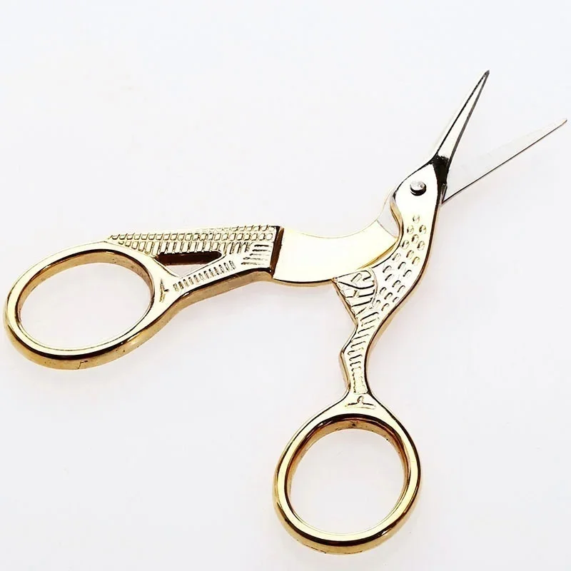 Gold Vintage Stork-Shaped Steel Scissors Craft Art Tool Kits Embroidery Sewing Trimming Dressmaking Shears Cross Stitch Carbon