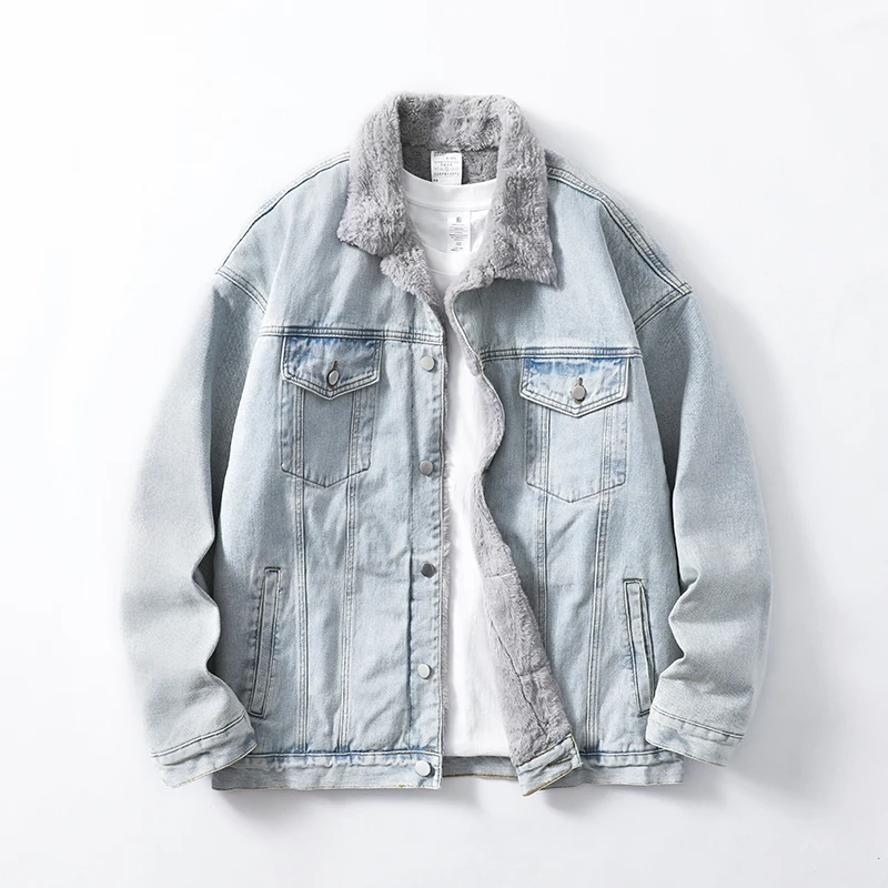 

Plush Cotton Denim Jacket Thickened Warm Wind-Resistant Men Clothing Fashion Casual Style Outwear High Quality Roupas Masculinas