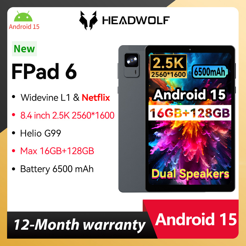 HEADWOLF FPad 6 Andorid 15 tablet 8.4 inch 8GB RAM 128GB ROM MTK G99 Octa-core 4G SIM 6500 mAh Battery