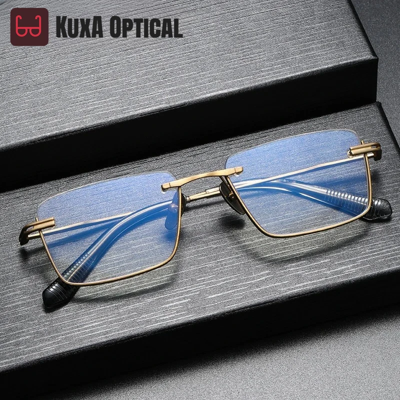 

KUXA мужские очки в полуоправе из чистого титана, прозрачные линзы по рецепту, оптические очки в полуоправе для мужчин