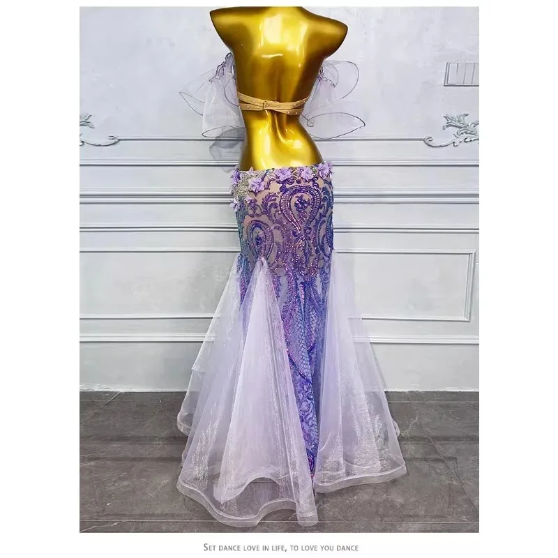 Customized Belly Dance Clothing Performance Dress Female 2025 New Set Eastern Dance Costumes Practice Dress Set Blue Bra Skirt