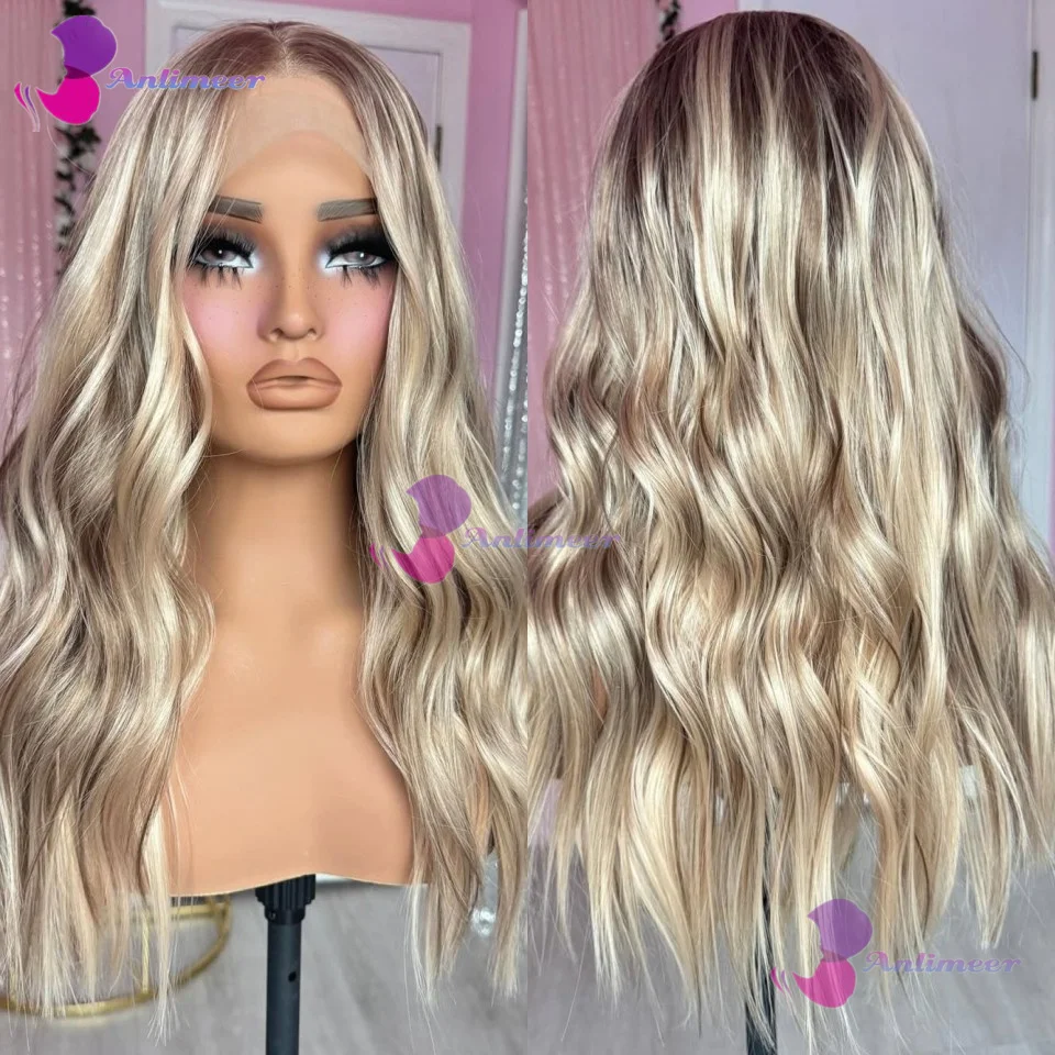 

Ash Blonde Body Wave Human Hair Glueless 180% Density 13x4 Lace Front Wigs #8/613 Highlight Bleached Knots Full Lace Wigs