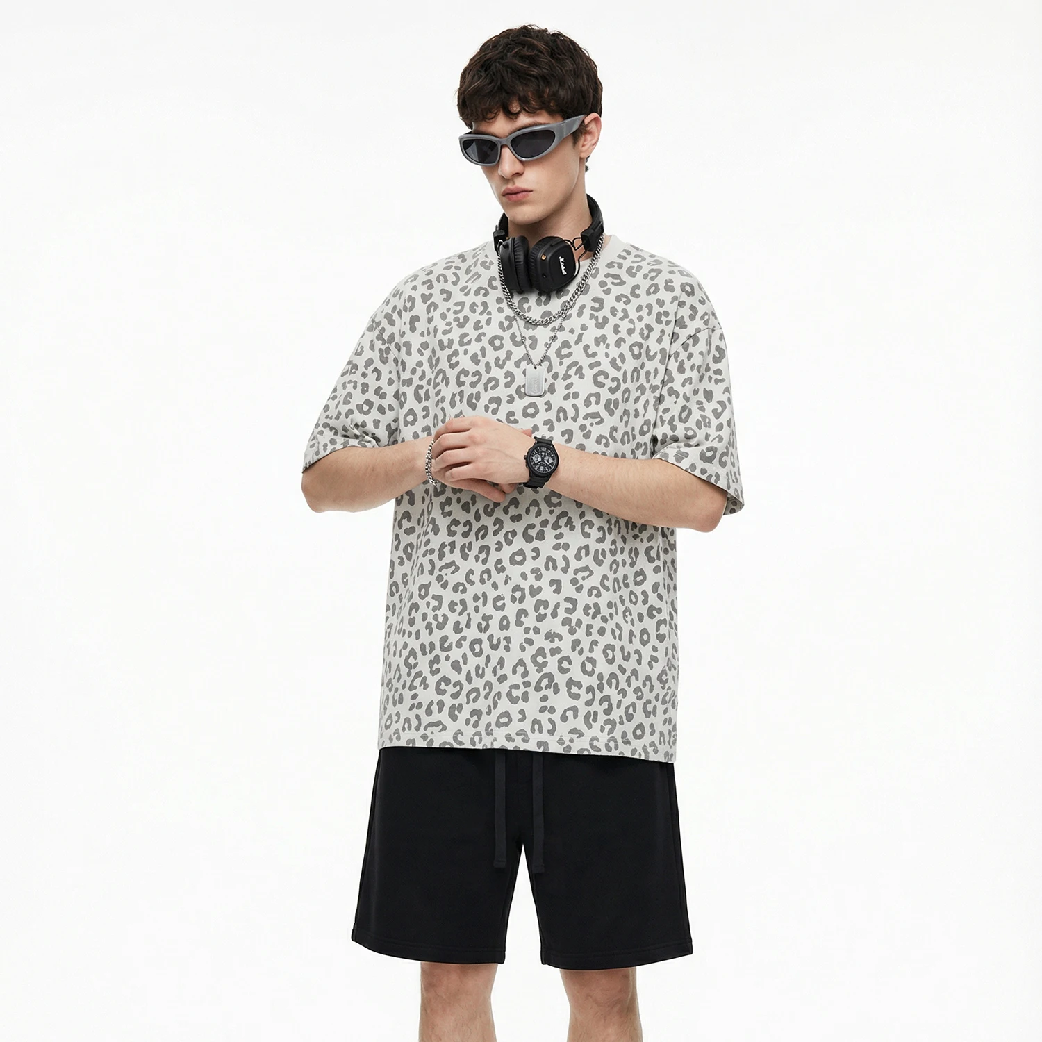 

Американские винтажные футболки свободного покроя с леопардовым принтом, мужские летние уличные футболки большого размера, крутые мешковатые спортивные футболки