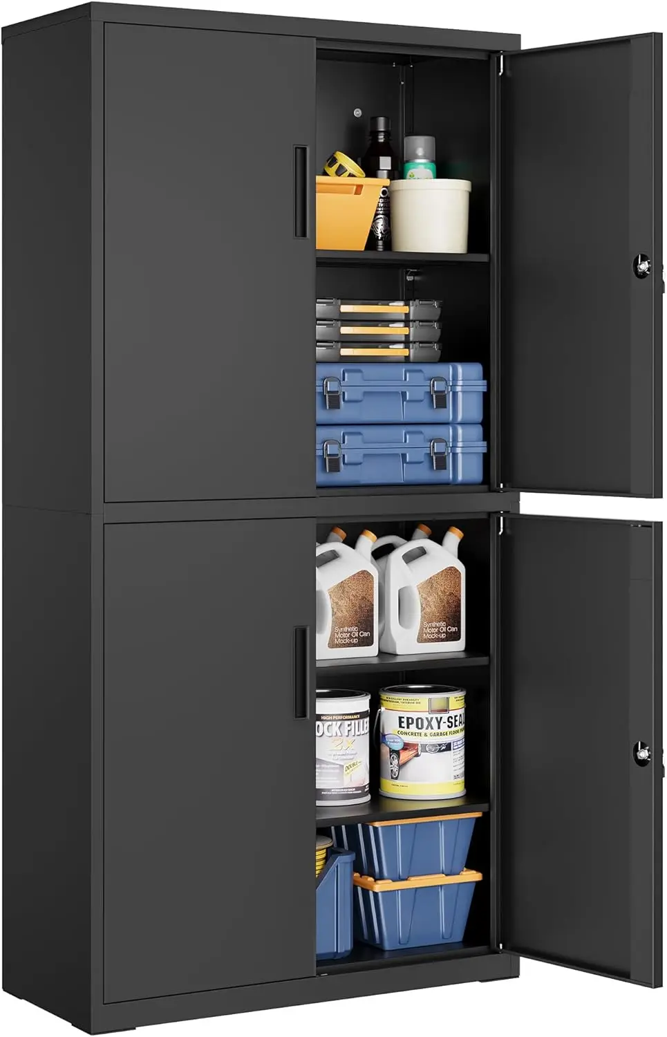 en, 40 x 80 x 180 cm, 2 Schloss, adjustable storage cabinet, steel storage cabinet mattschwarz OMC016B01