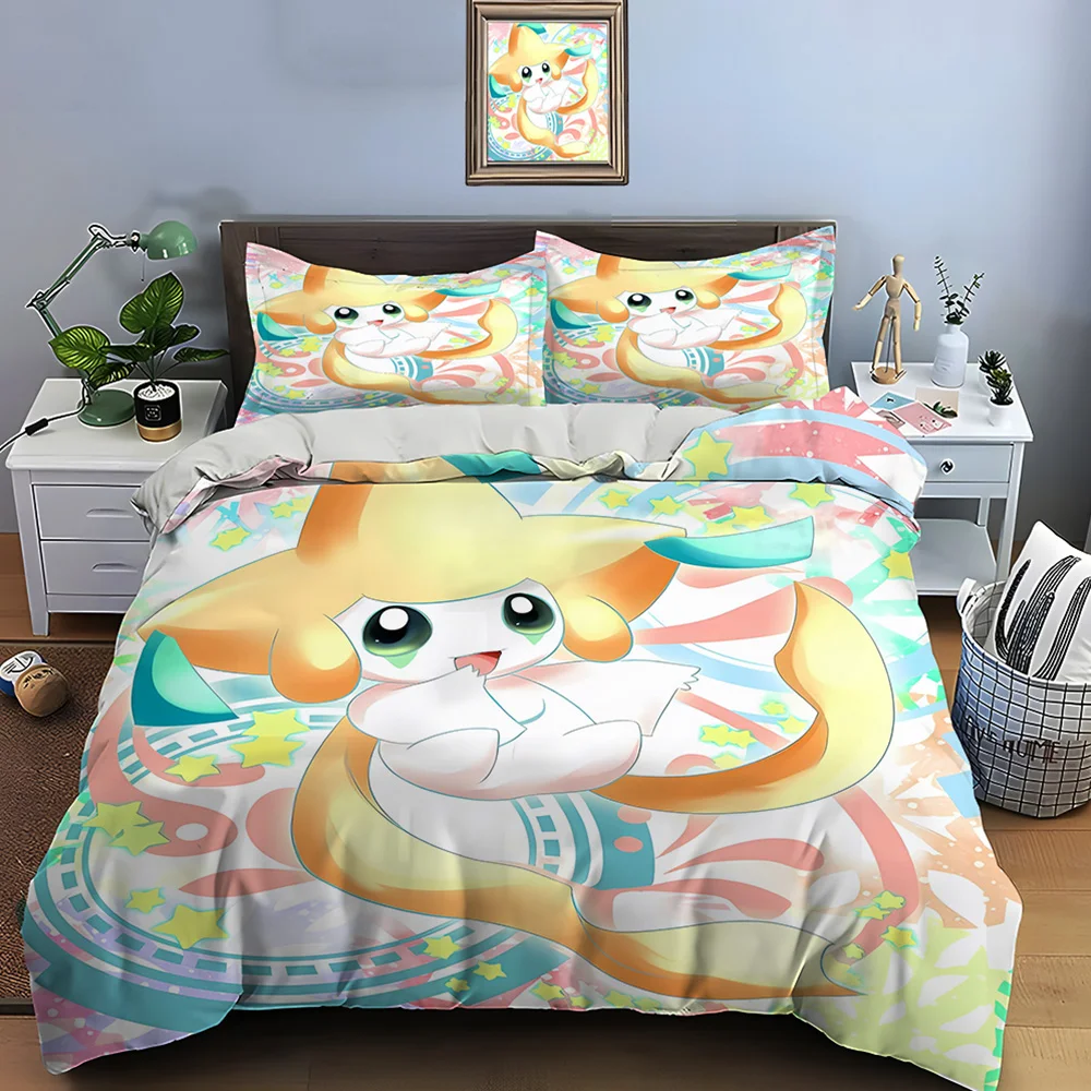 Pokemon Jirachi Printed Soft Quilt Cover Pillowcase Bedding Set Kids Adult Comfortable Bed Set Twin King Bedding Set Luxury