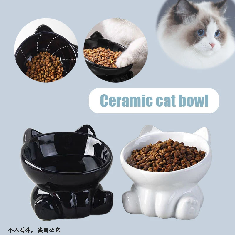 1pcs Ceramic Tilted Elevated Cat Bowl Heart Shape Anti Slip Cute Protection Cervical Spine Dog Bowl Drink Water Bowl Pet Supplie