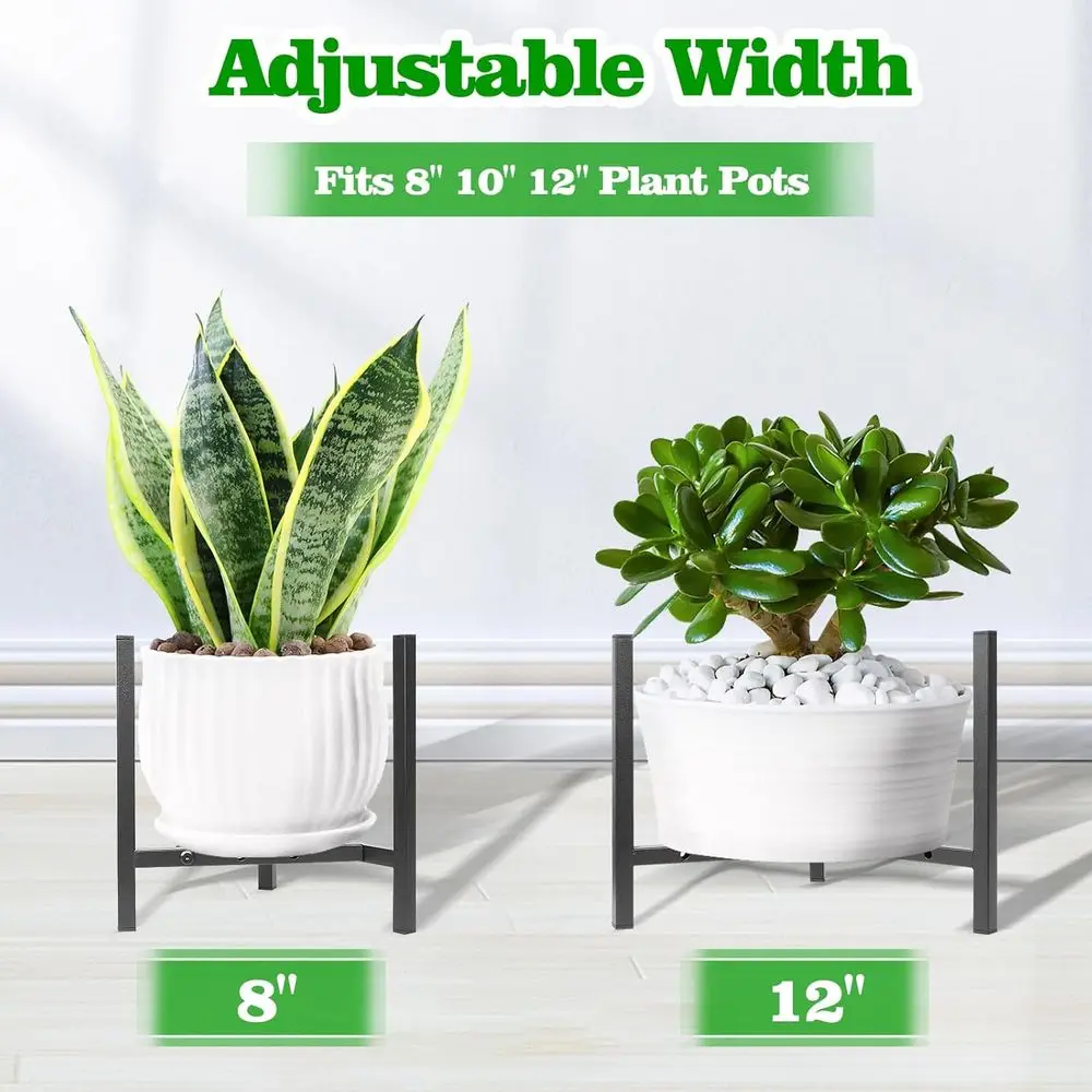 Adjustable Metal Indoor-Outdoor Plant Stand, Holds 8-12 Inch Pots, Heavy Duty, Black (Pots and Plants Not Included)