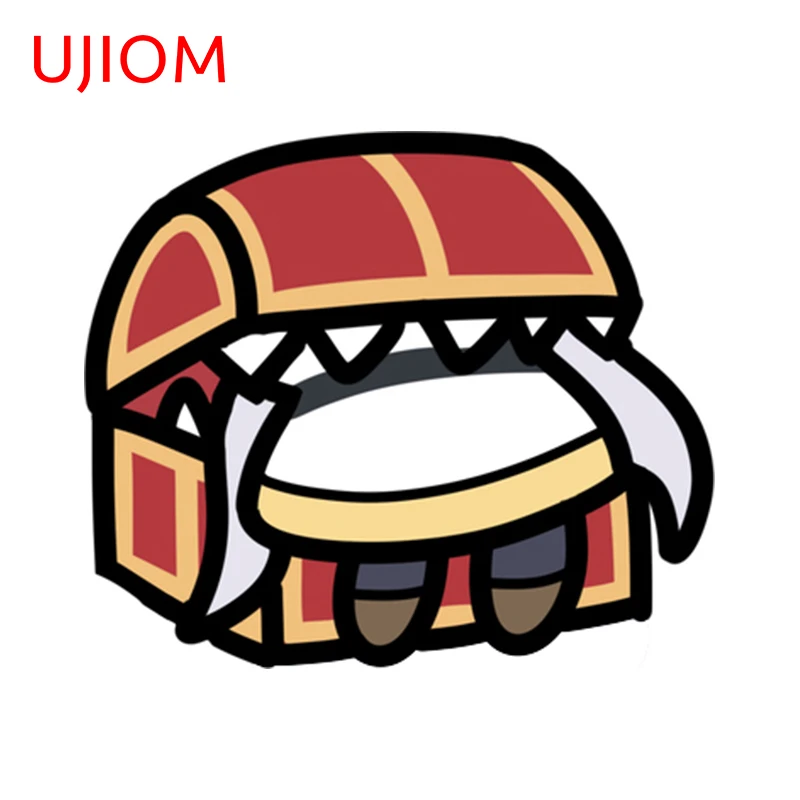 UJIOM 13cm X 11.1cm Chibi Cartoon Treasure Box Eats Frieren Funny Wall Stickers for Kids Tile Refrigerator Decal Home Decoration