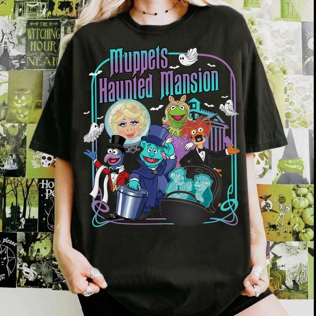 تي شيرت Muppet Haunted Mansion، تي شيرت Gonzo Pepe Fozzie للجنسين تي شيرت ديزني عالي الجودة من القطن لجميع المواسم ملابس الشارع