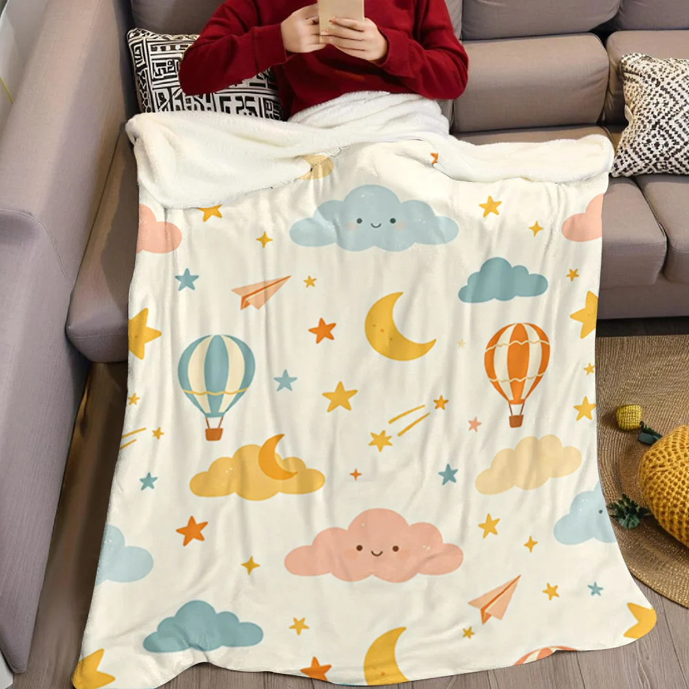 Dreamy Sky Balloons Stars Flannel Blanket Warm Soft Halloween Christmas All-Season Couch Decorative Cozy Warm Gift