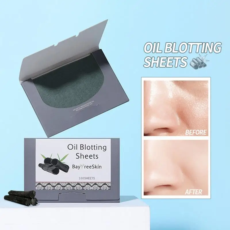 Folhas absorventes de óleo Bambu Carvão Blotting Papers 100 Beauty Blotters Tecidos absorventes de óleo Facial Cleaning Supplies Verão